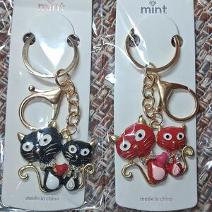 Mint Cat Keychain Set - Black and Red New In Package